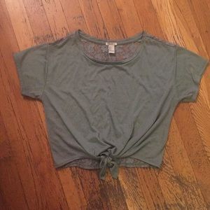 Green Crop Top Lace Detailing